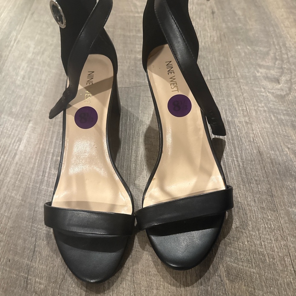 Nine West Black Open-Toe Ankle-Strap Heels
